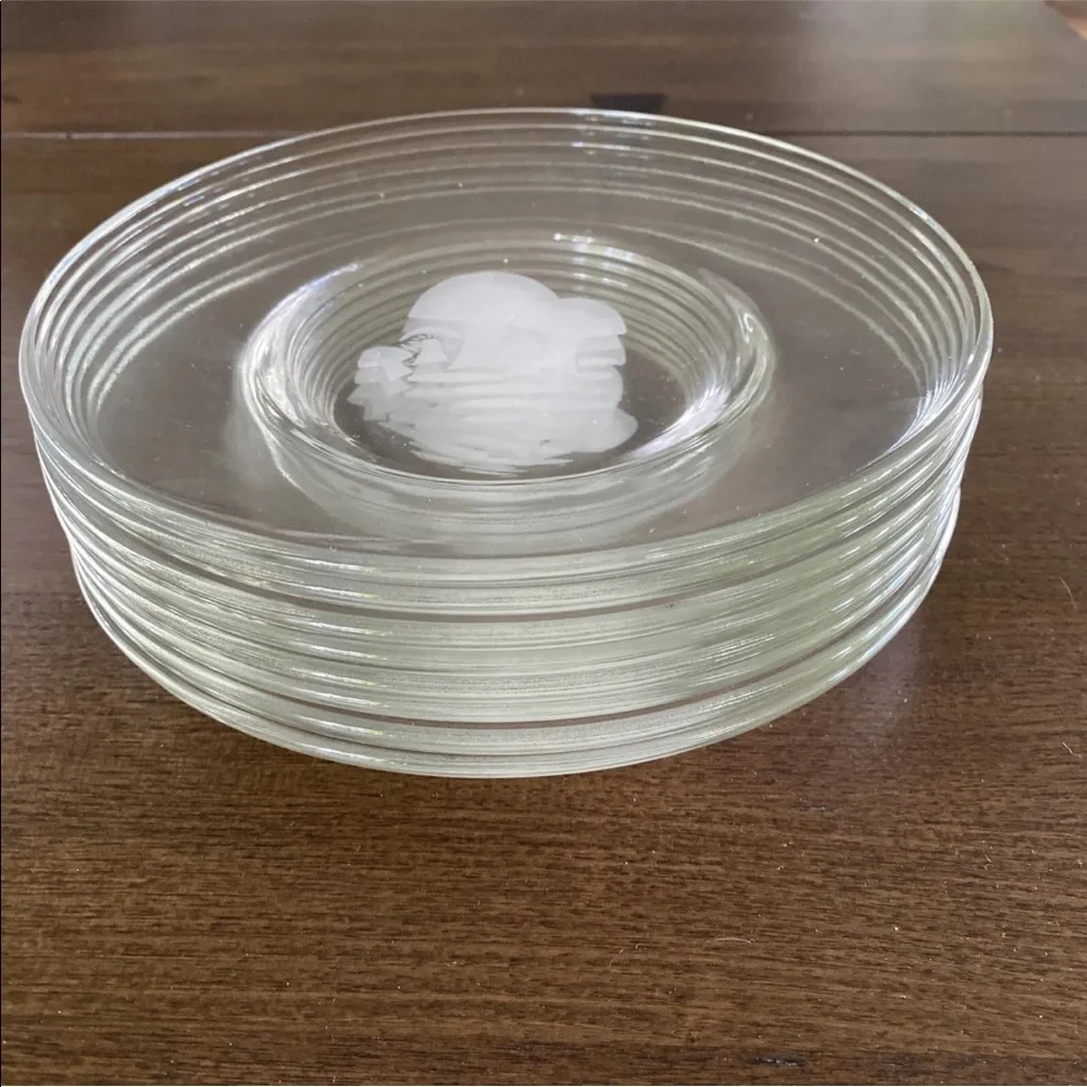 8 Mushroom Plate Vintage MCM Bonwit Teller 1950's Clear Glass Salad Dish SET - Picture 2 of 11